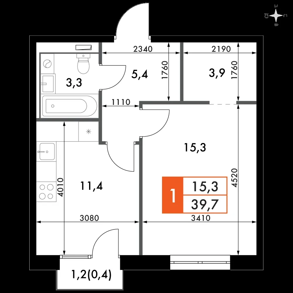 1-комнатная, 39,7 м² — 12 363 672 ₽