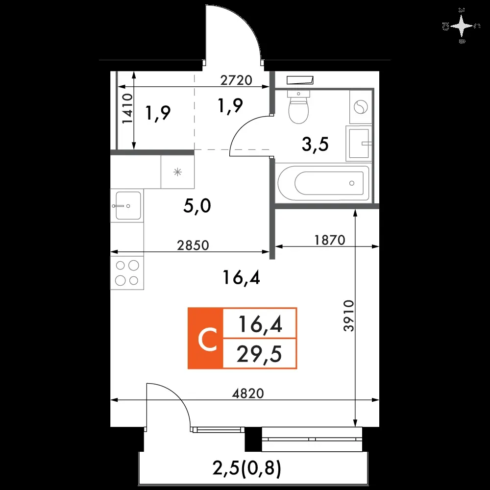 Студия, 29,5 м² — 10 436 504 ₽