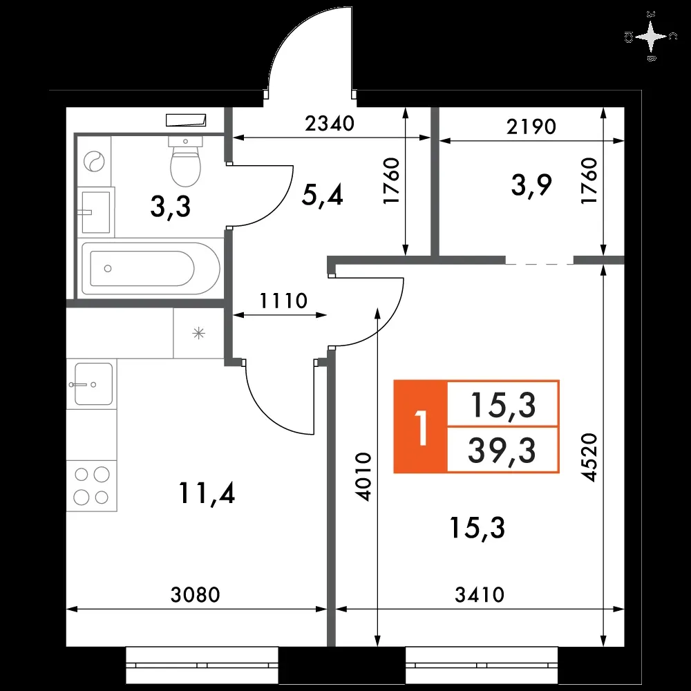 1-комнатная, 39,3 м² — 12 171 505 ₽