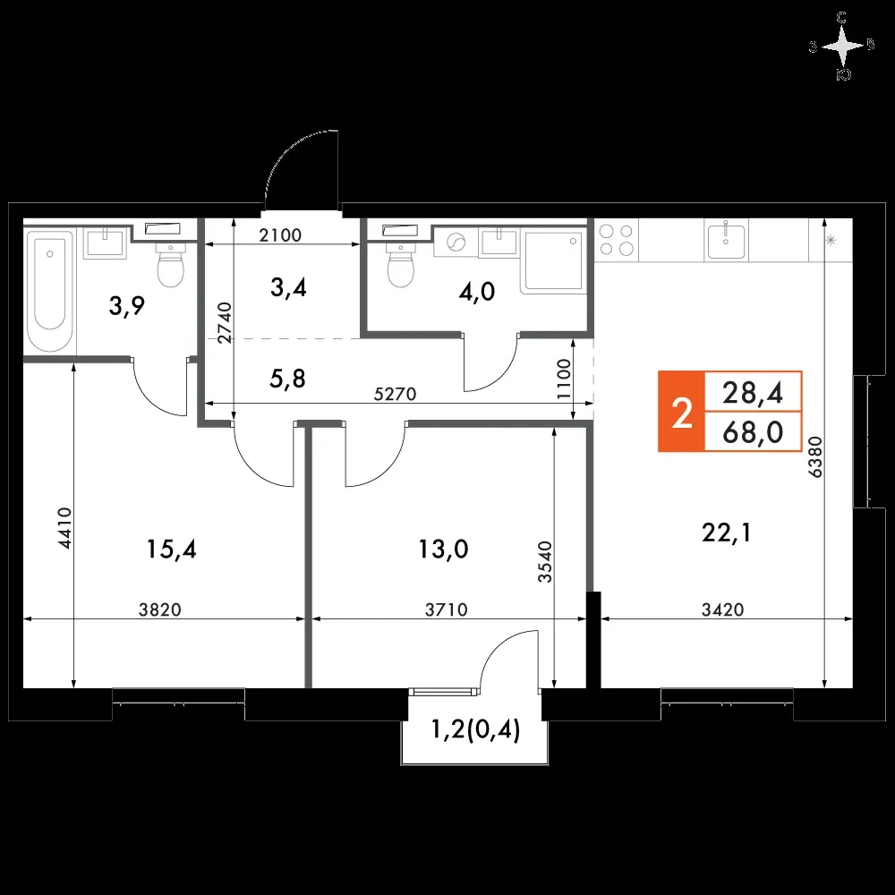 3-комнатная, 68 м² — 18 103 860 ₽