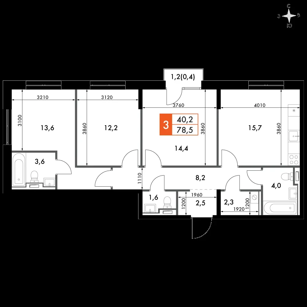 3-комнатная, 78,5 м² — 19 926 018 ₽