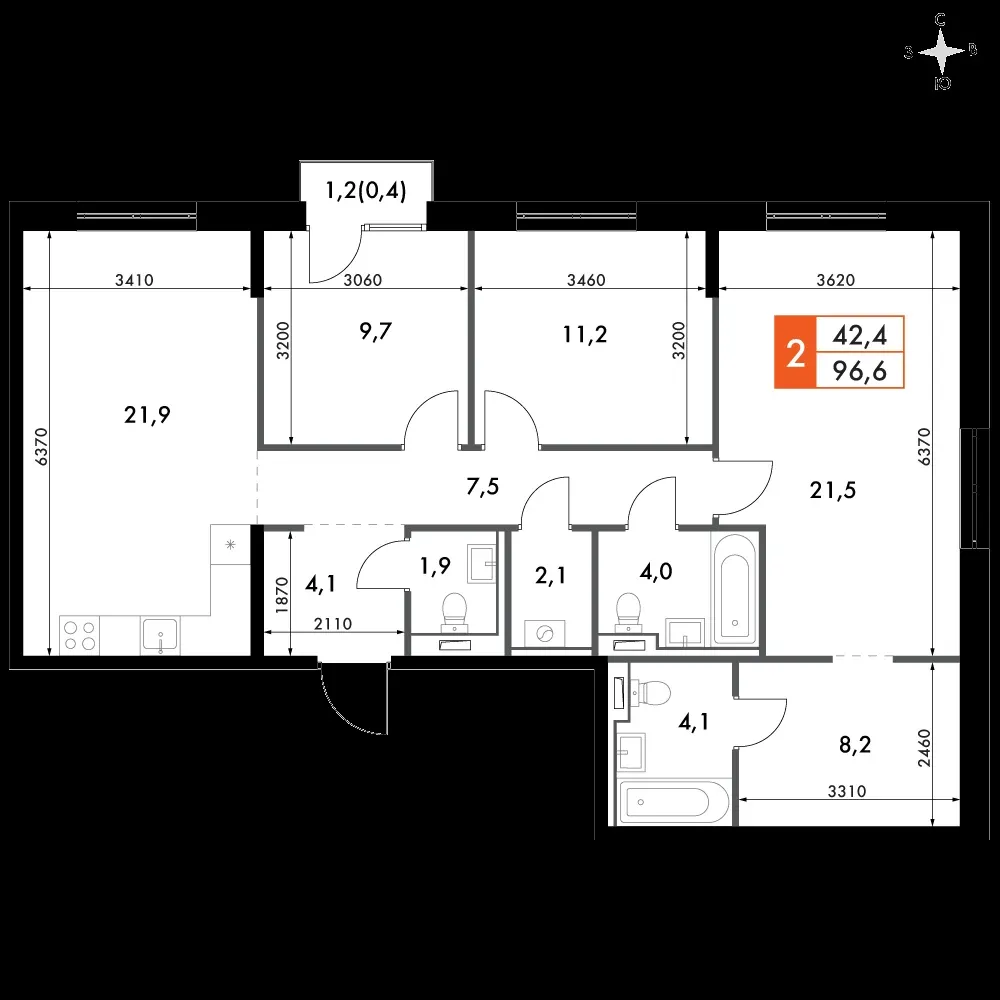 4-комнатная, 96,6 м² — 24 296 214 ₽