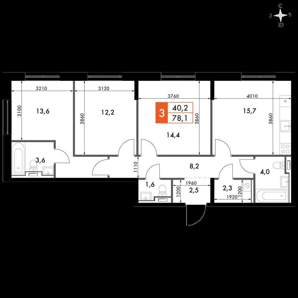 3-комнатная, 78,1 м² — 19 428 517 ₽