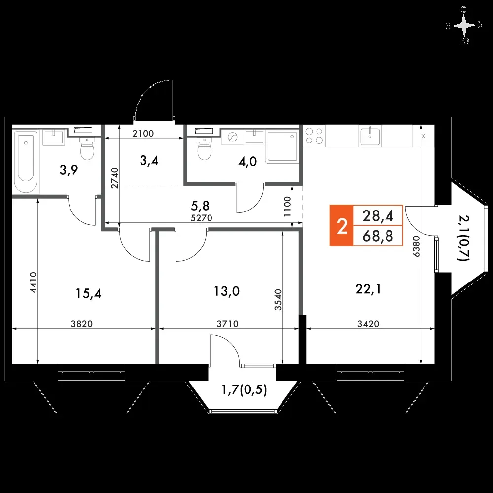 3-комнатная, 68,8 м² — 18 149 662 ₽