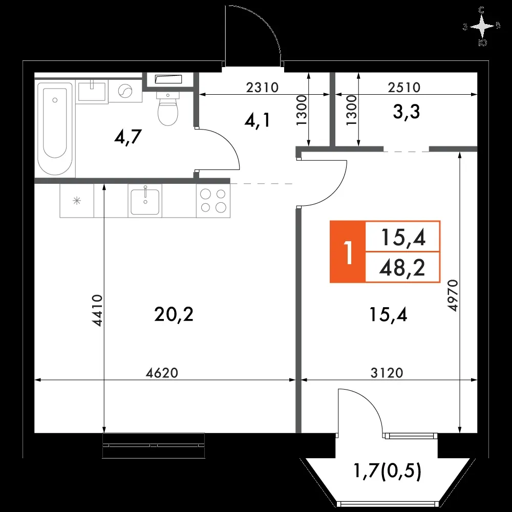 2-комнатная, 48,2 м² — 14 347 449 ₽