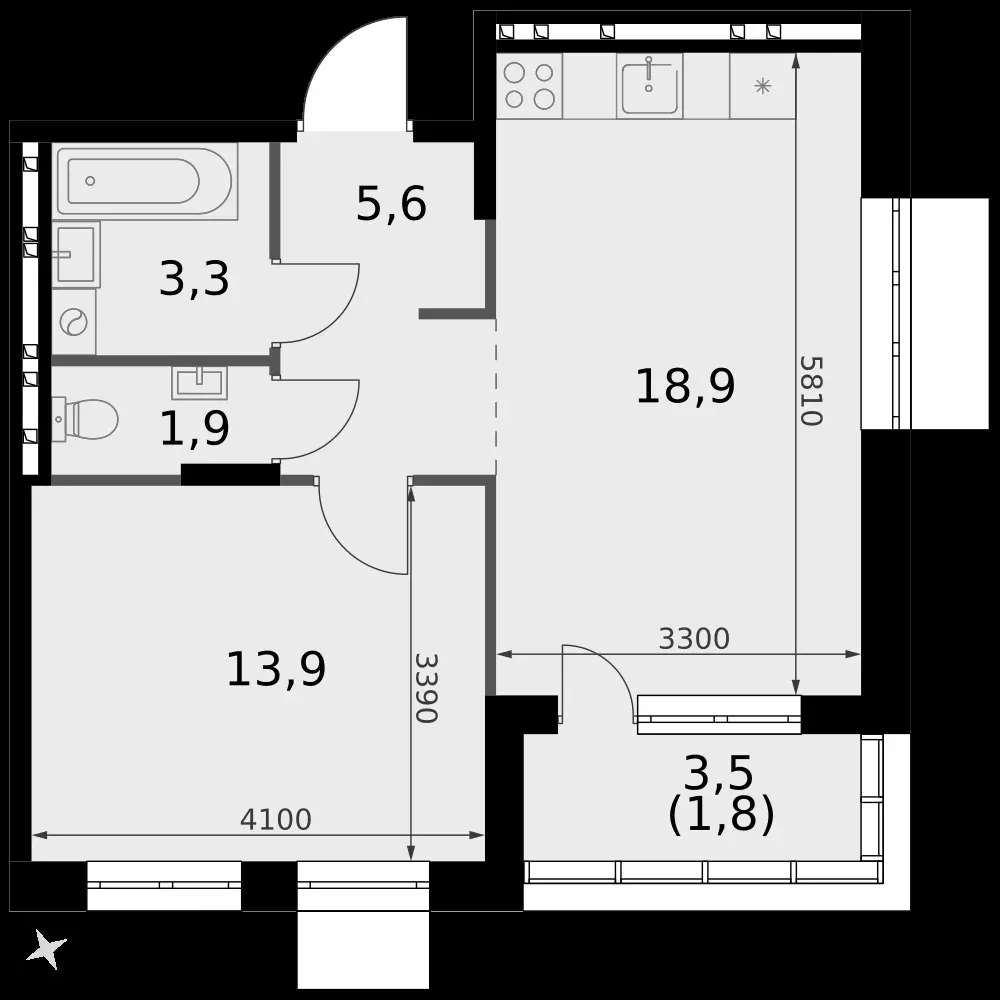 1-комнатная, 33,2 м² — 5 093 942 ₽