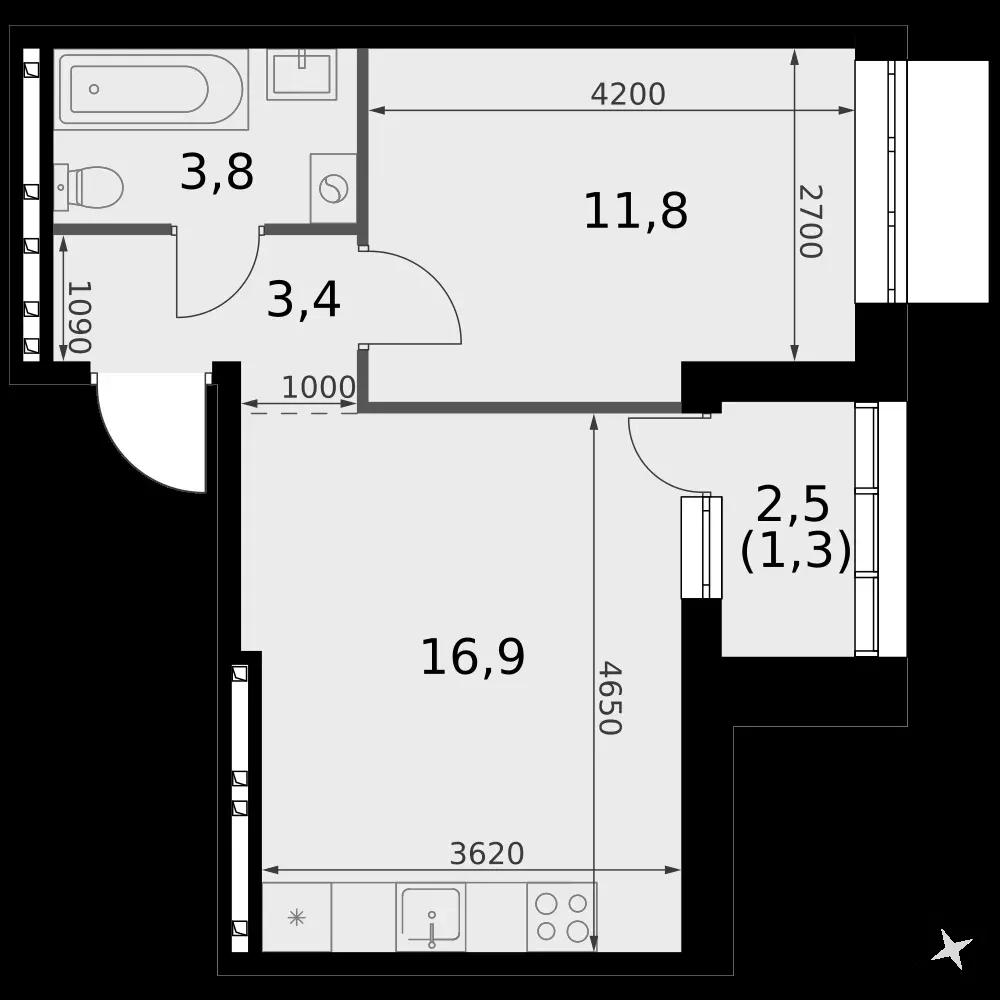 1-комнатная, 33,7 м² — 5 200 988 ₽
