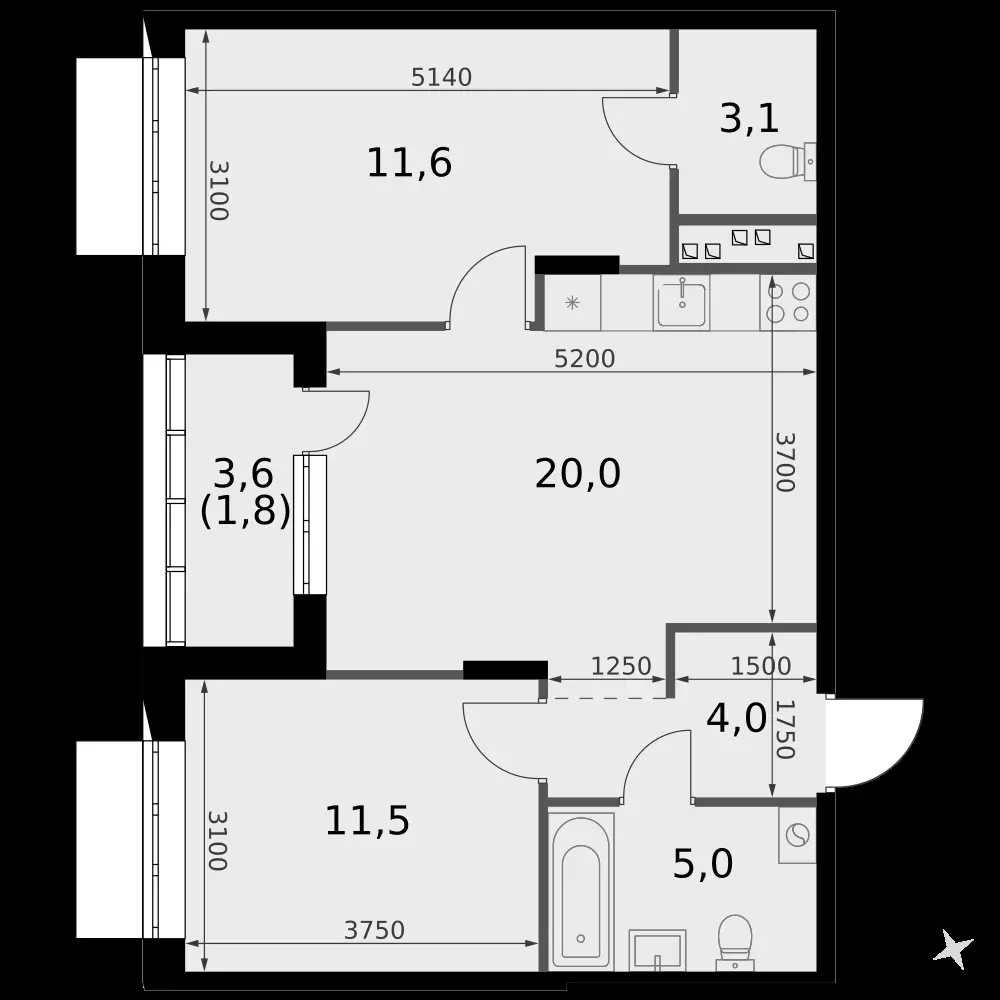 1-комнатная, 36,5 м² — 5 627 796 ₽