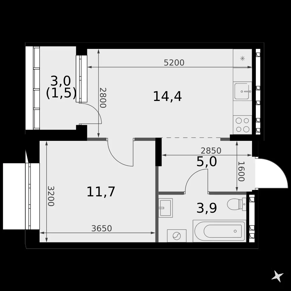 1-комнатная, 37,2 м² — 5 618 547 ₽