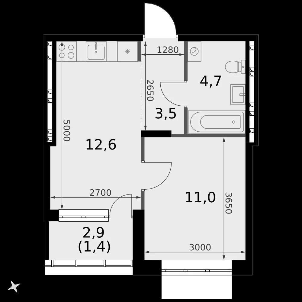 1-комнатная, 35,5 м² — 5 492 205 ₽
