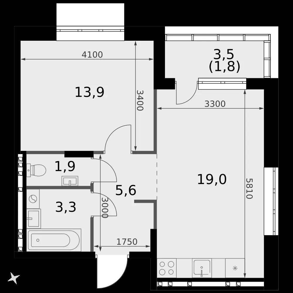 1-комнатная, 45,4 м² — 6 683 675 ₽