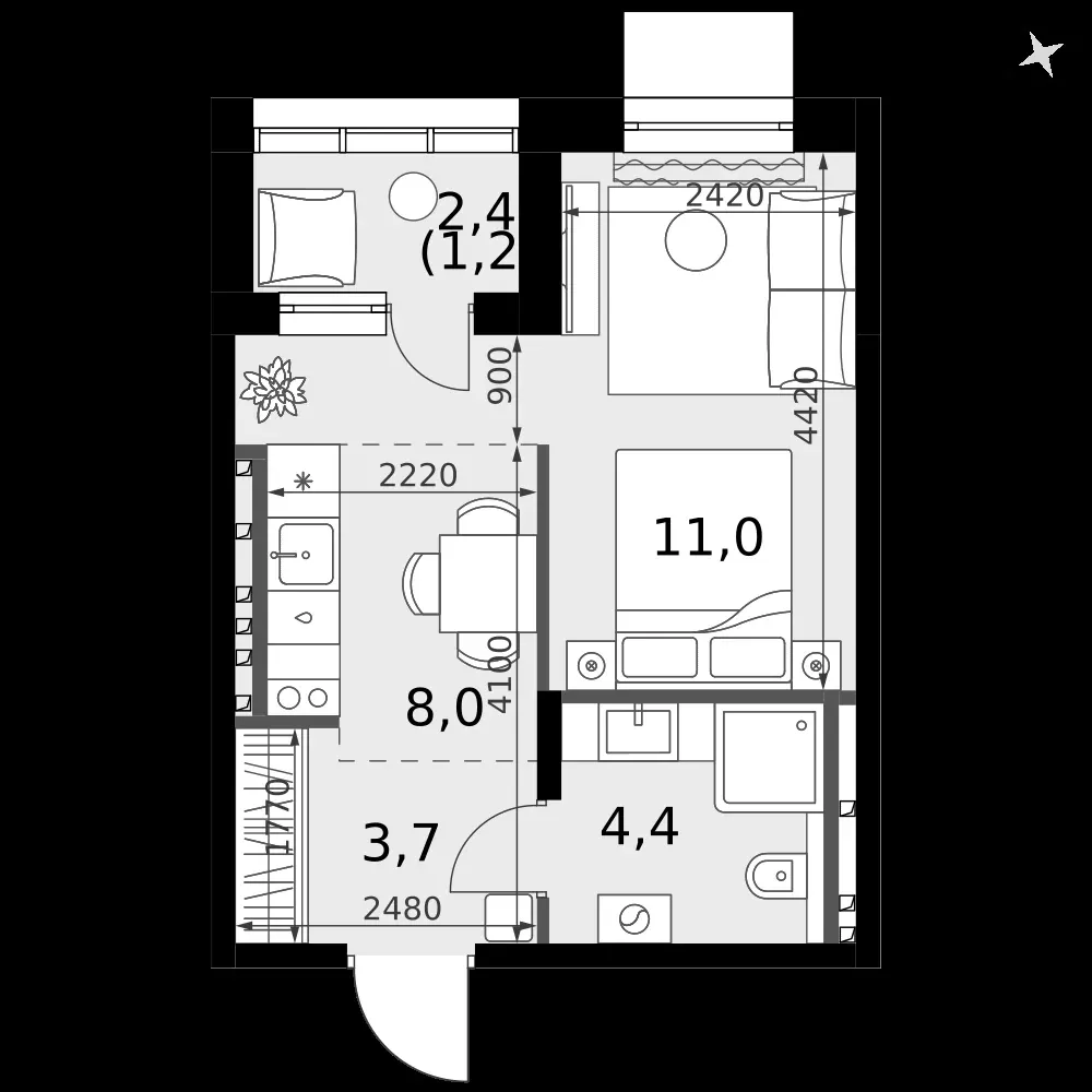 1-комнатная, 28,3 м² — 4 566 899 ₽