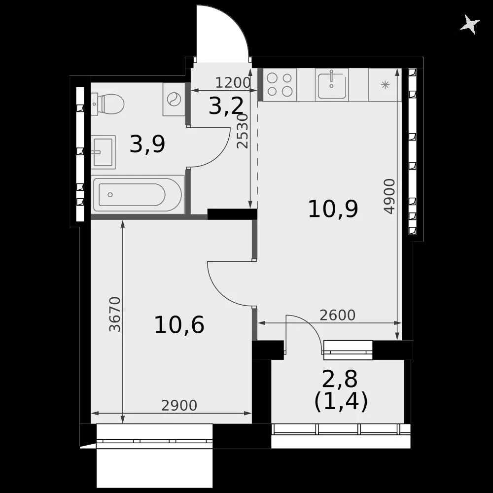1-комнатная, 30 м² — 4 866 021 ₽
