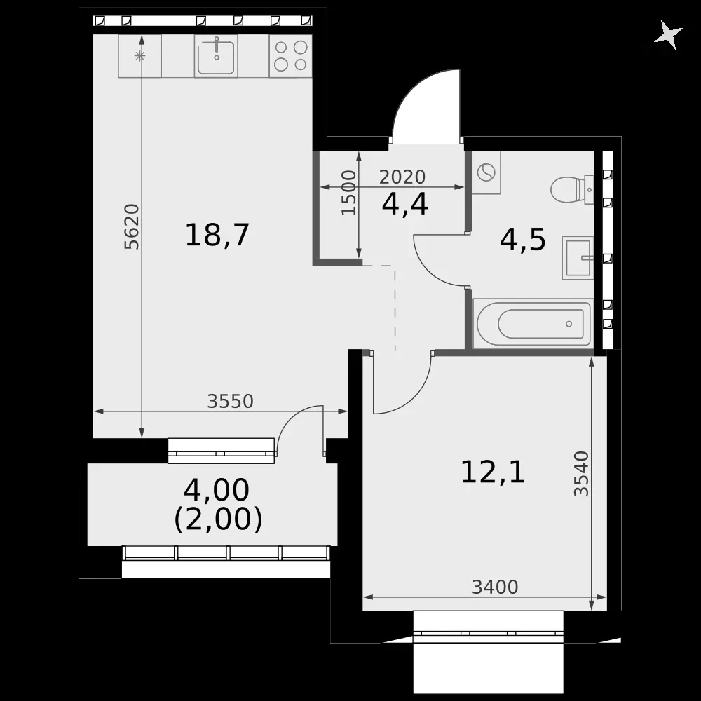 1-комнатная, 41,7 м² — 6 331 199 ₽