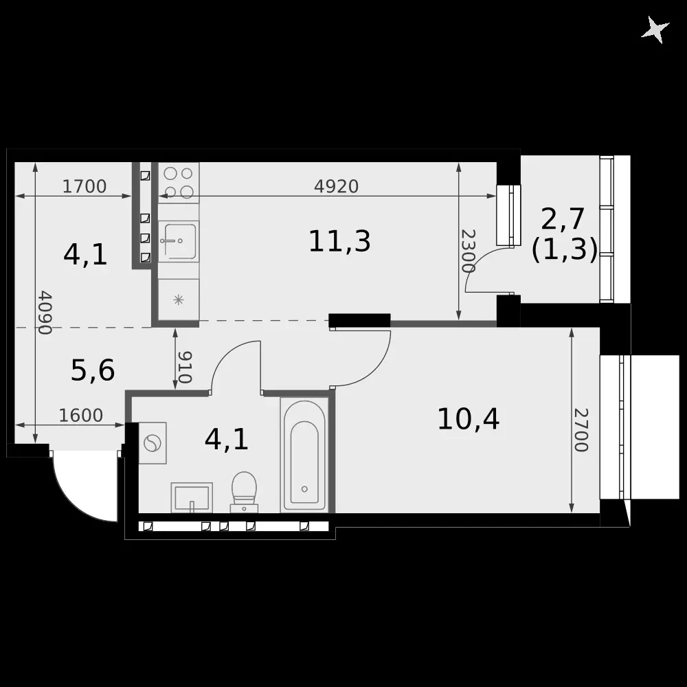 1-комнатная, 36,8 м² — 5 640 932 ₽