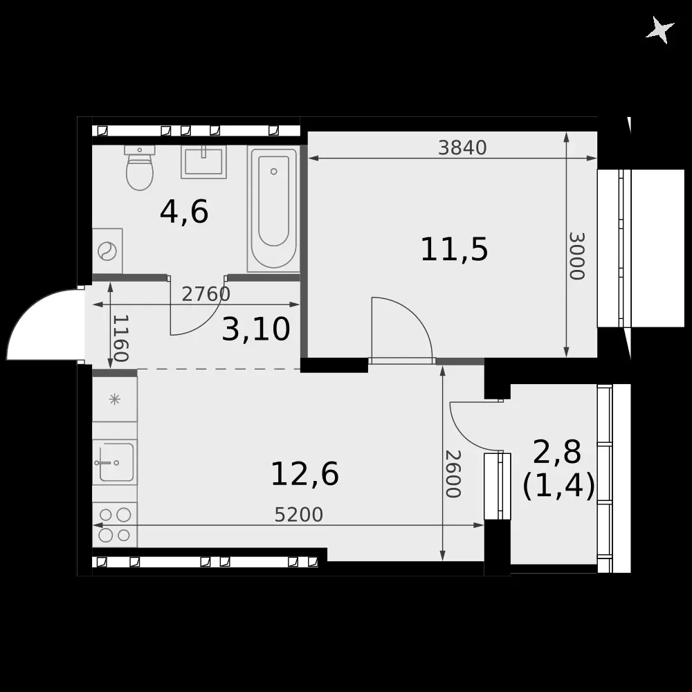 1-комнатная, 33,2 м² — 5 213 462 ₽
