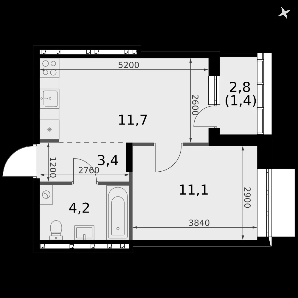 1-комнатная, 31,8 м² — 5 054 350 ₽