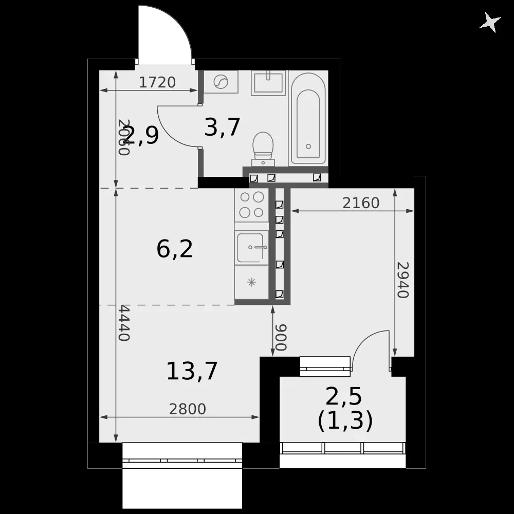 1-комнатная, 27,8 м² — 4 498 721 ₽