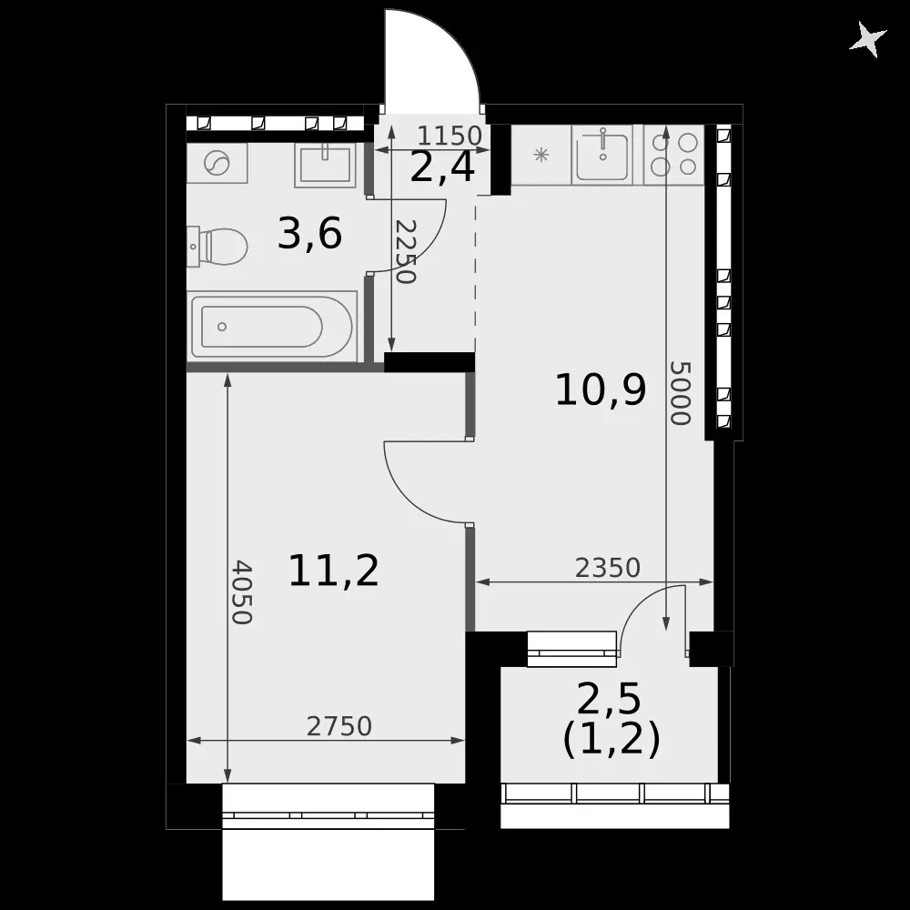 1-комнатная, 29,3 м² — 4 686 556 ₽