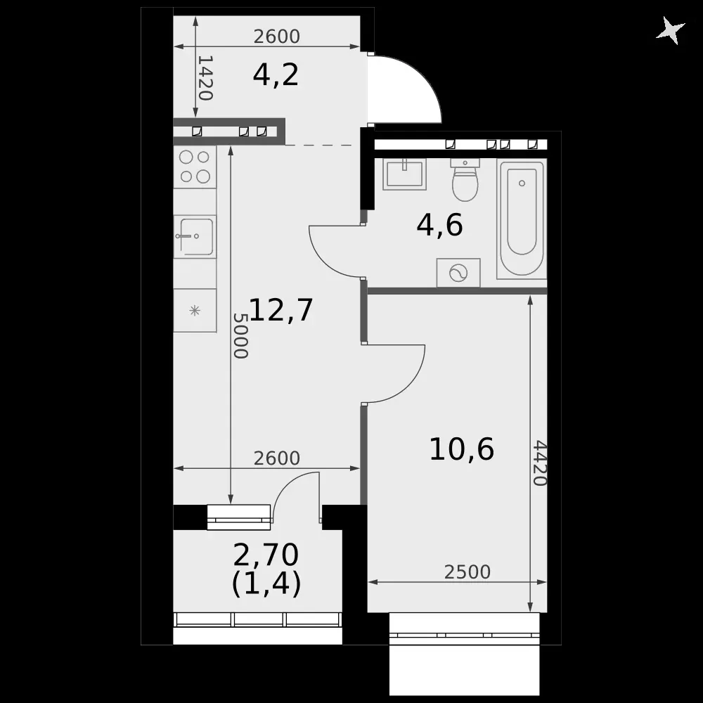 1-комнатная, 33,5 м² — 5 161 077 ₽