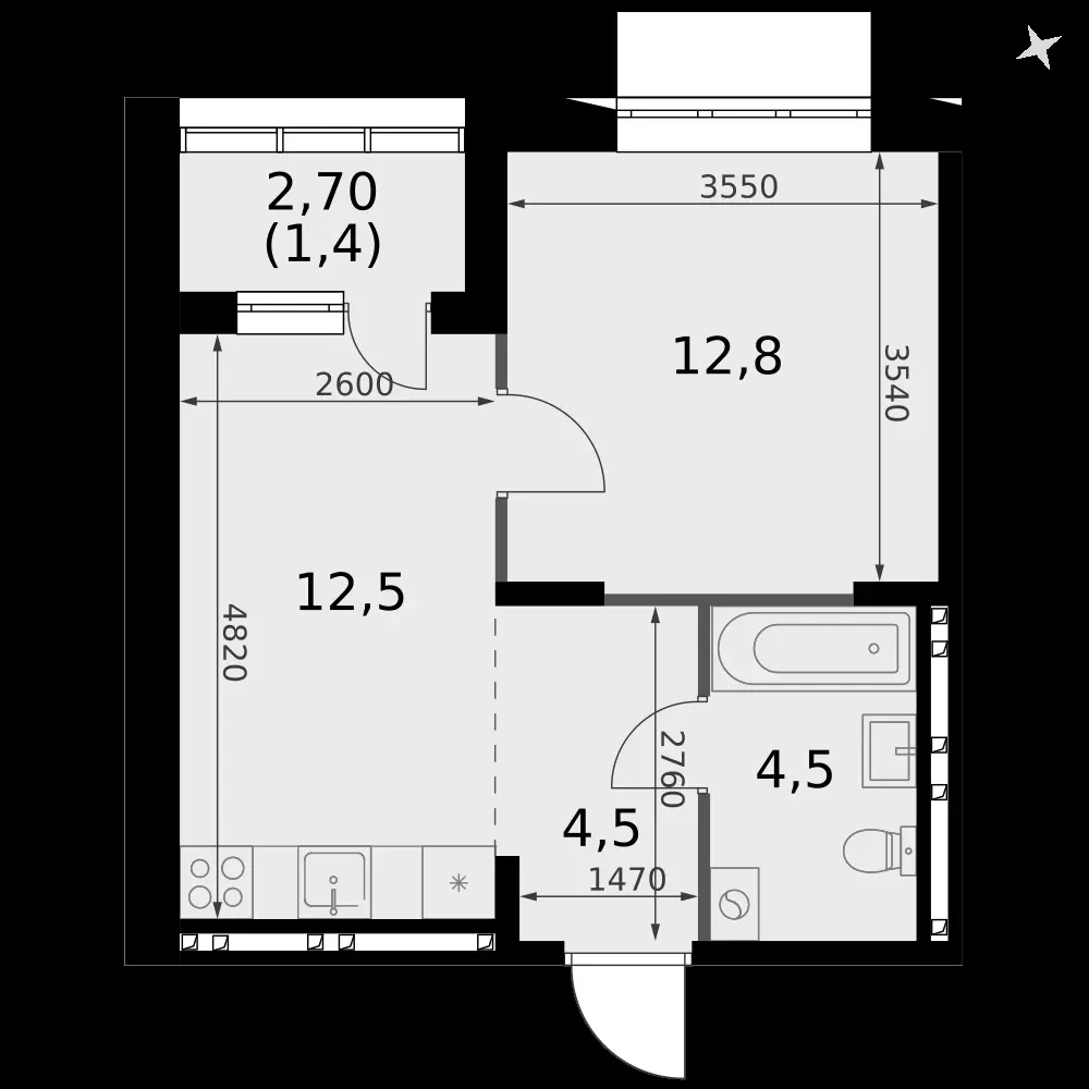 1-комнатная, 35,7 м² — 5 410 692 ₽