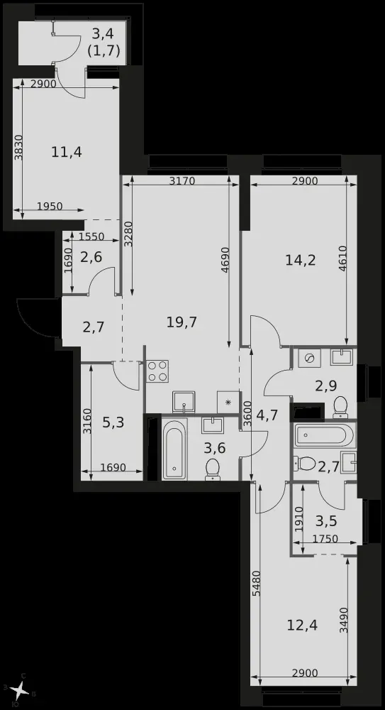 3-комнатная, 87,4 м² — 30 363 809 ₽