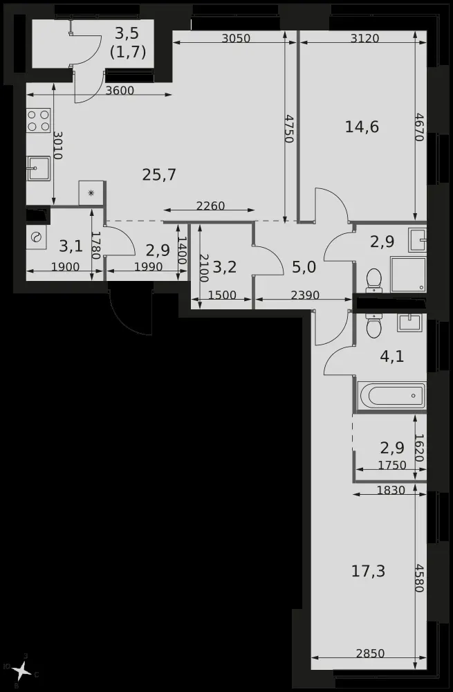 3-комнатная, 83,4 м² — 28 558 829 ₽