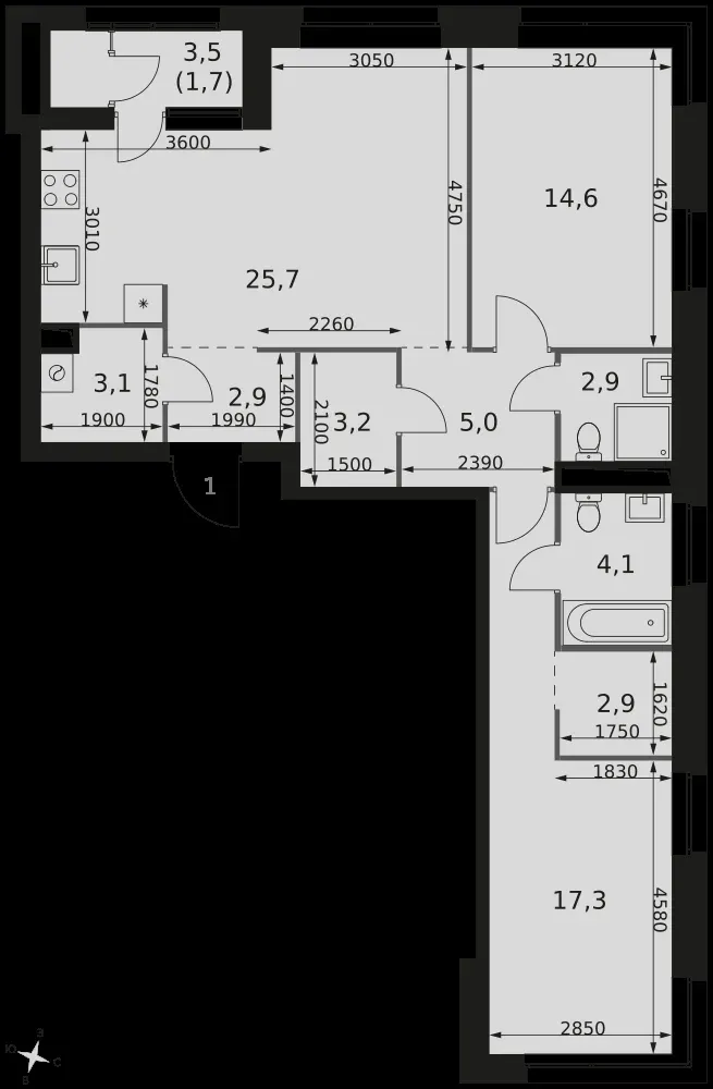 3-комнатная, 83,4 м² — 30 542 081 ₽