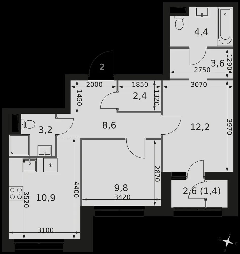 2-комнатная, 56,5 м² — 21 858 720 ₽