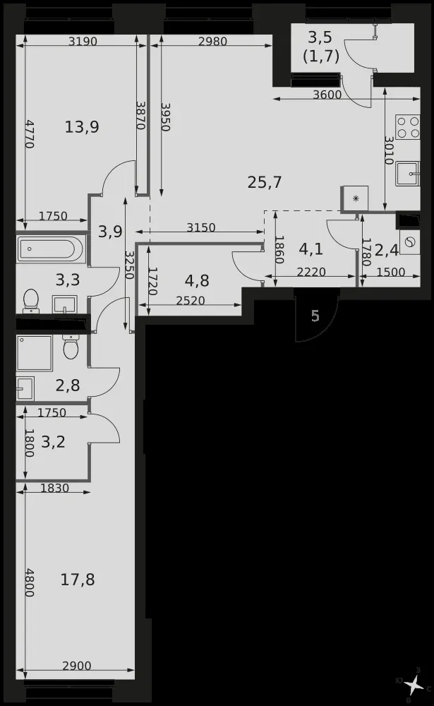3-комнатная, 83,6 м² — 28 865 408 ₽