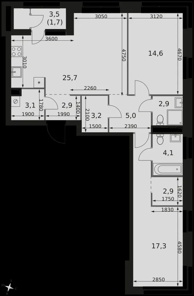 3-комнатная, 83,4 м² — 30 884 021 ₽
