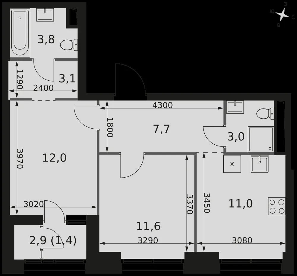 2-комнатная, 53,6 м² — 24 742 939 ₽