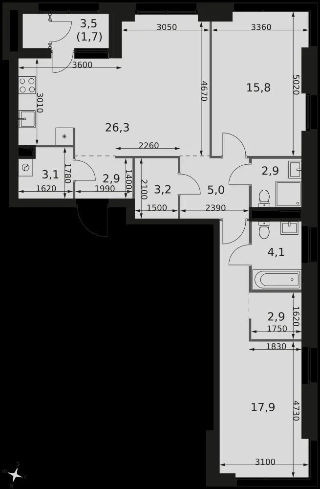 3-комнатная, 85,8 м² — 32 335 618 ₽