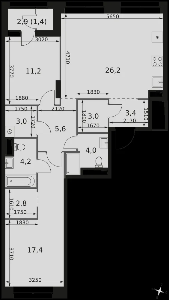 3-комнатная, 82,2 м² — 26 803 776 ₽