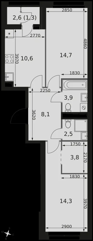 2-комнатная, 59,2 м² — 22 429 696 ₽