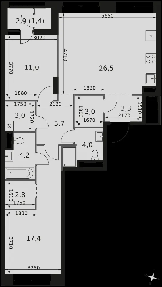 3-комнатная, 82,3 м² — 28 581 144 ₽