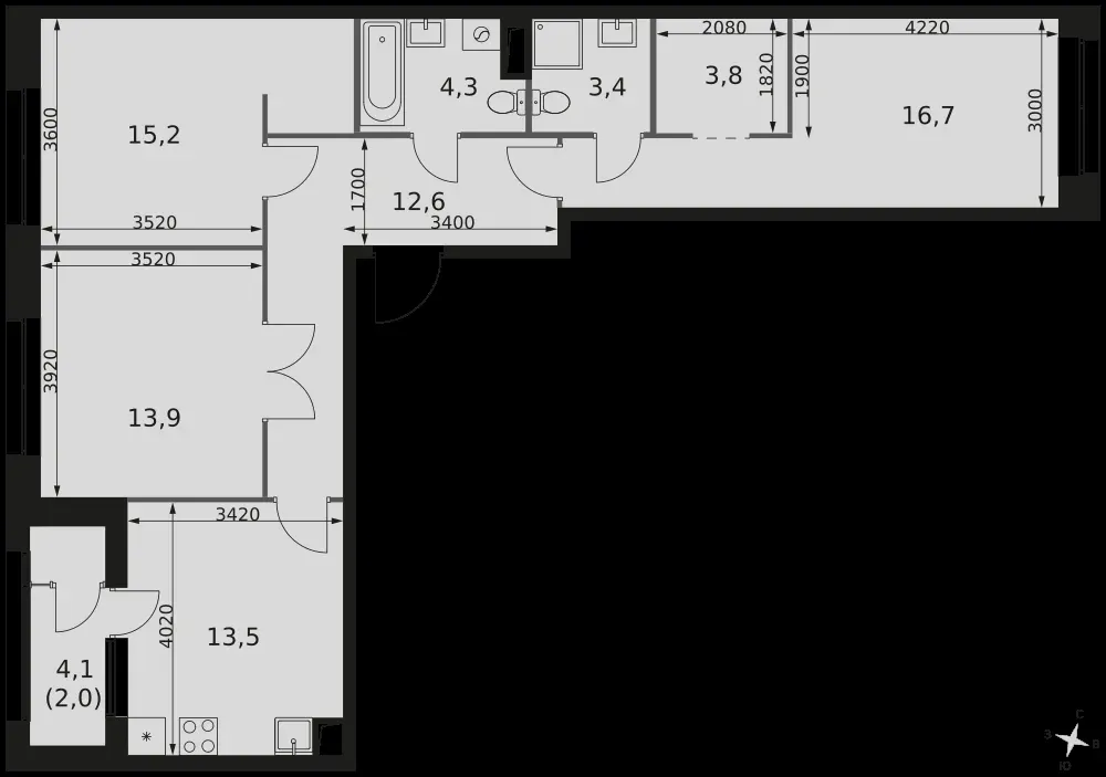3-комнатная, 85,4 м² — 27 799 408 ₽