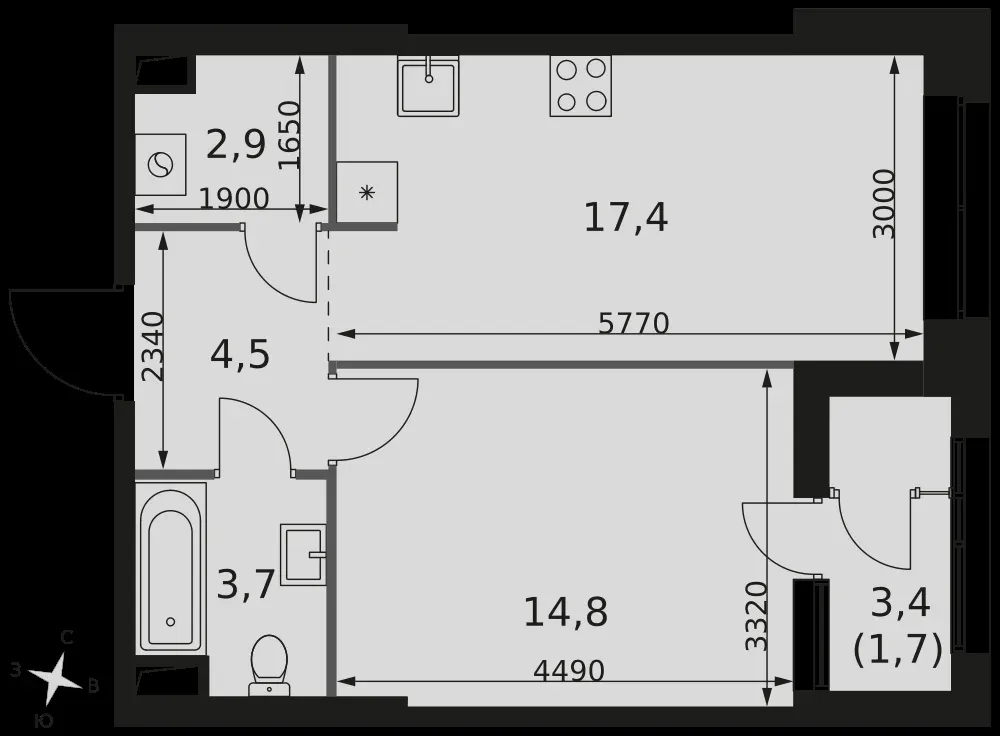 1-комнатная, 45 м² — 20 260 800 ₽