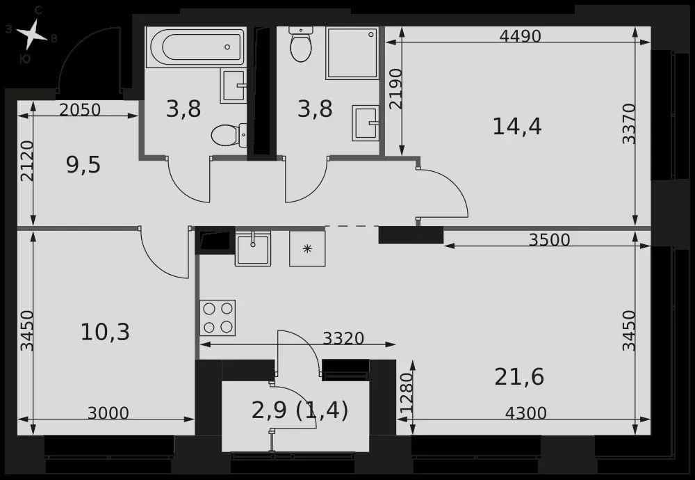 3-комнатная, 64,8 м² — 27 150 682 ₽