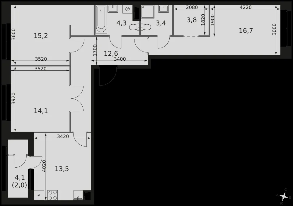 3-комнатная, 85,6 м² — 29 473 792 ₽