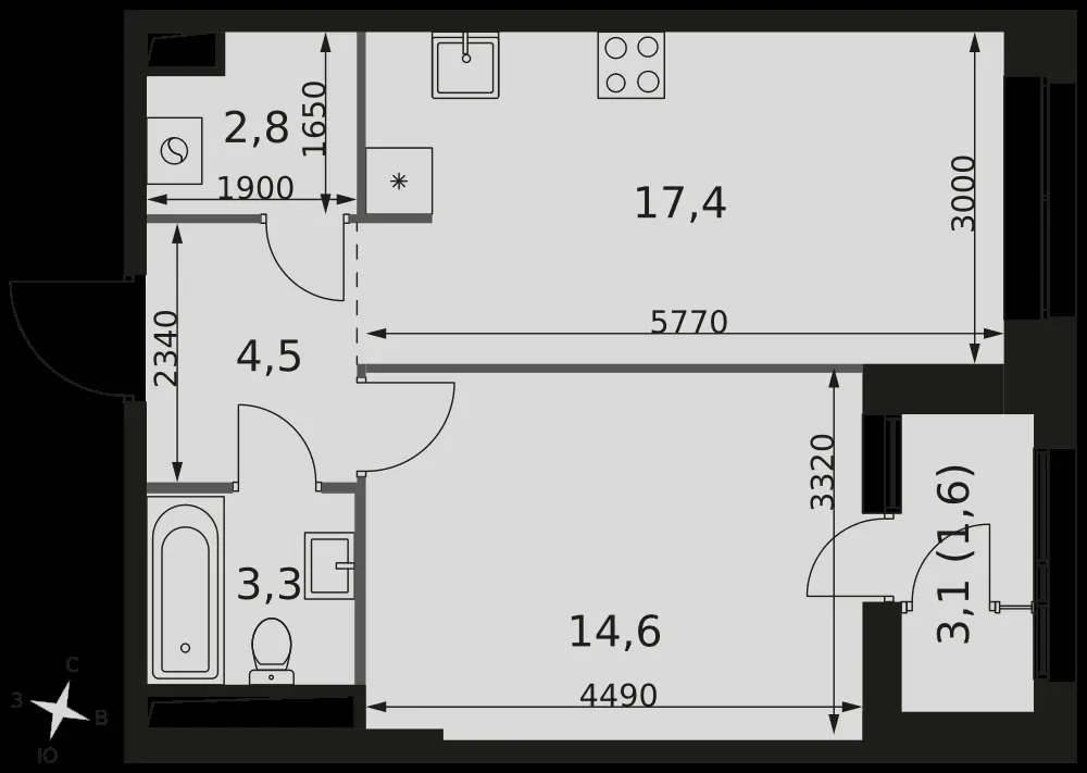 1-комнатная, 44,2 м² — 20 709 247 ₽