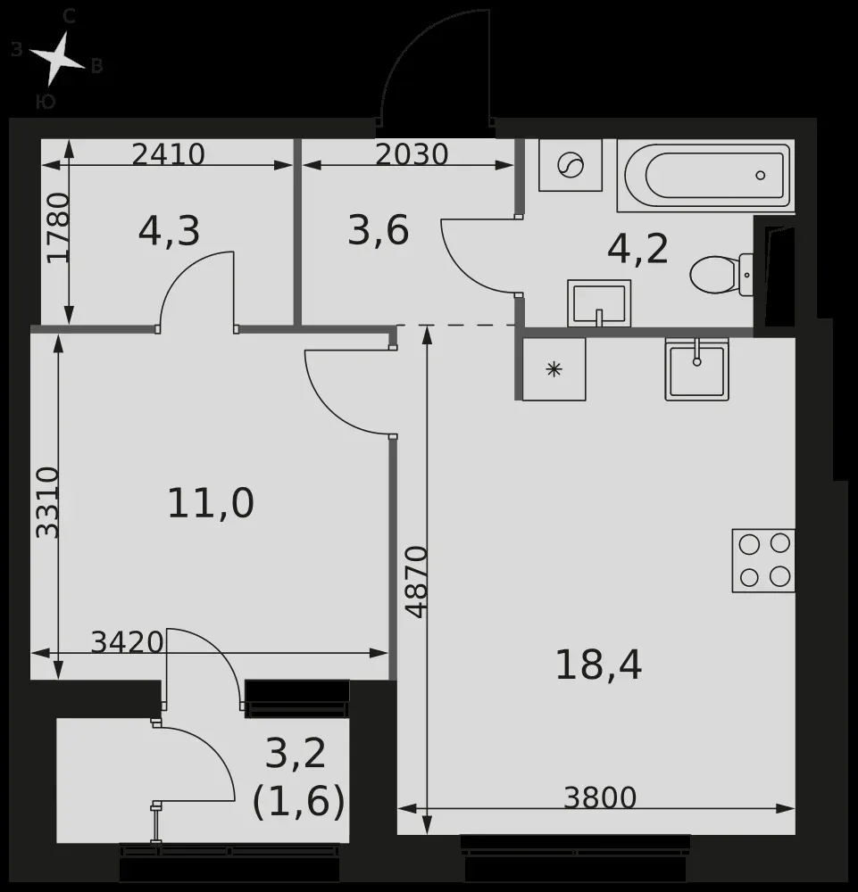 1-комнатная, 43,1 м² — 20 835 402 ₽