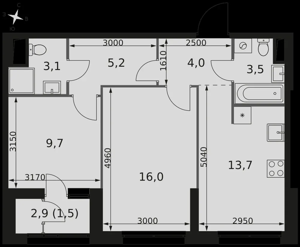 2-комнатная, 56,7 м² — 24 792 755 ₽