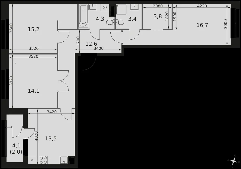 3-комнатная, 85,6 м² — 29 028 672 ₽
