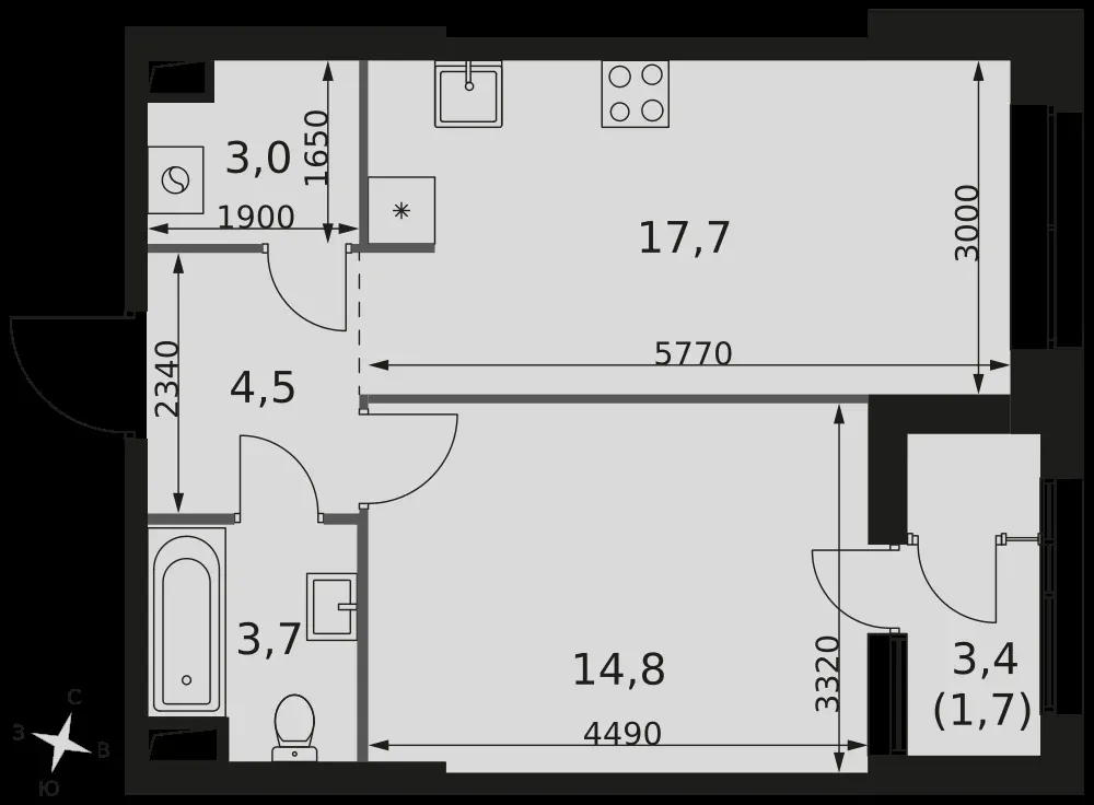 1-комнатная, 45,4 м² — 20 955 732 ₽