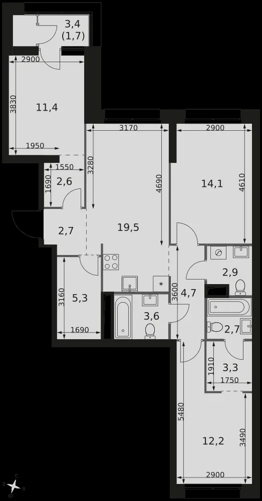 3-комнатная, 86,7 м² — 29 038 604 ₽