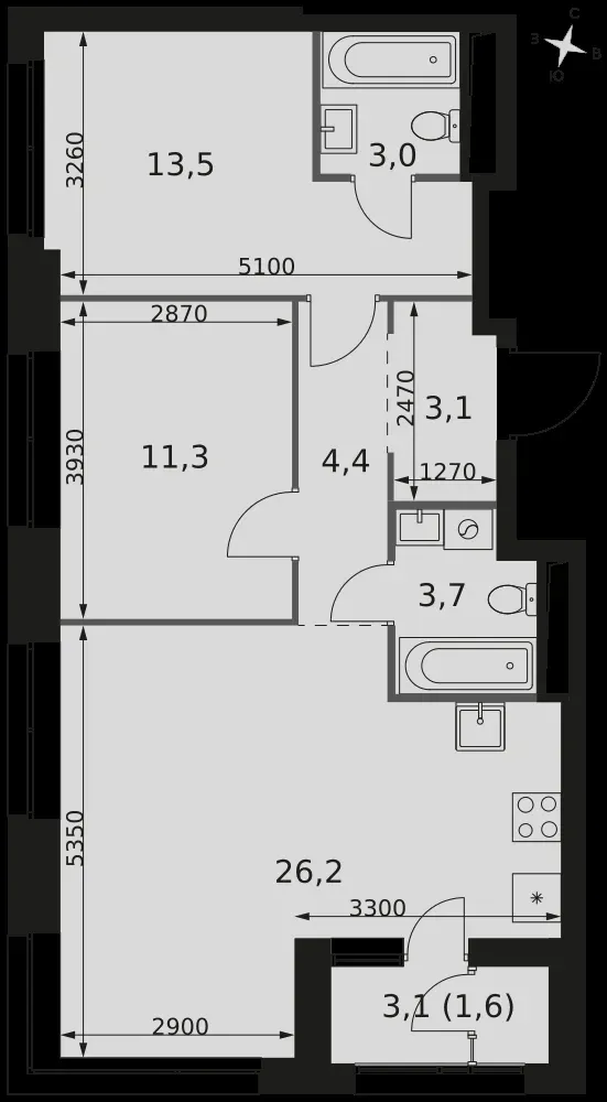 3-комнатная, 66,8 м² — 25 095 424 ₽