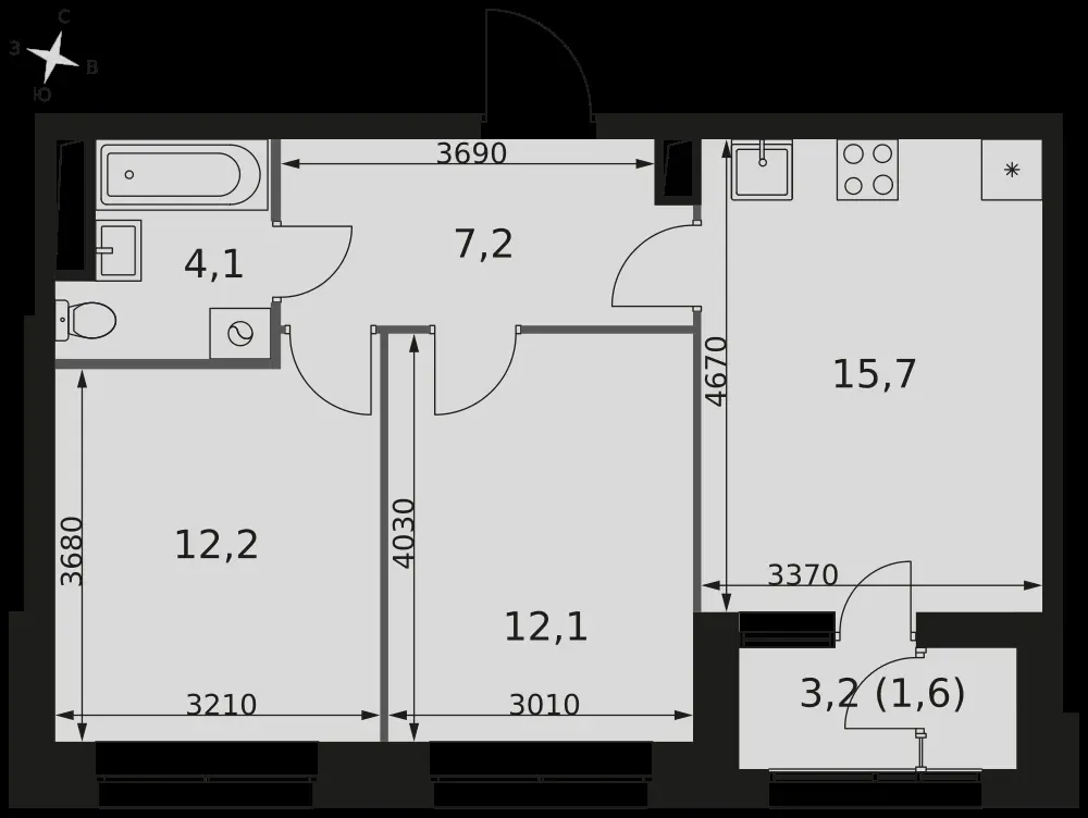 2-комнатная, 52,9 м² — 29 497 040 ₽