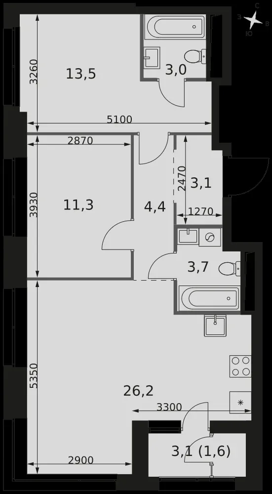 3-комнатная, 66,8 м² — 25 469 504 ₽