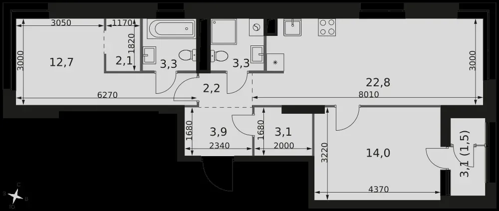 3-комнатная, 68,9 м² — 24 837 072 ₽